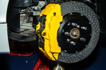 Front Disk brake on a modern car. Brake system show real