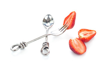 spoon and fork Stainless steel modern style and strawberry slice