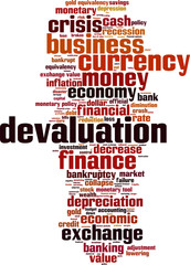 Devaluation word cloud concept. Vector illustration