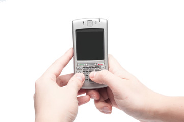 smart phone with qwerty keyboard in hand