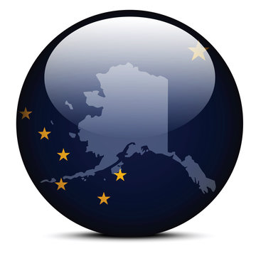 Map on flag button of USA Alaska State