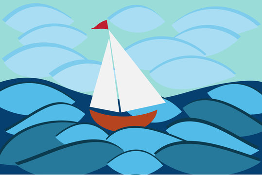 Sailboat in sea, vector for travel or another design