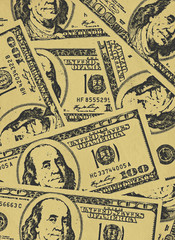 Grungy financial  background from hundred us dollar banknotes