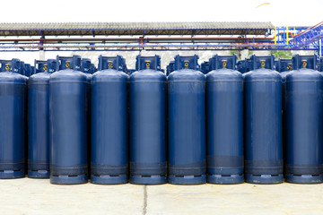 Many of the Gas bottles balloons with propane butane, in storage