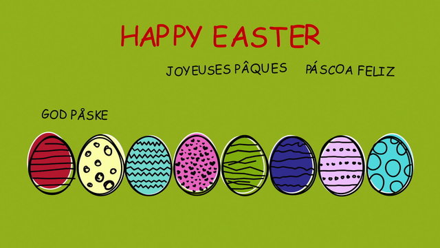 Happy Easter - different languages - easter eggs in motion