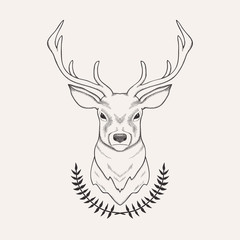 Vector hand drawn illustration of deer and laurel