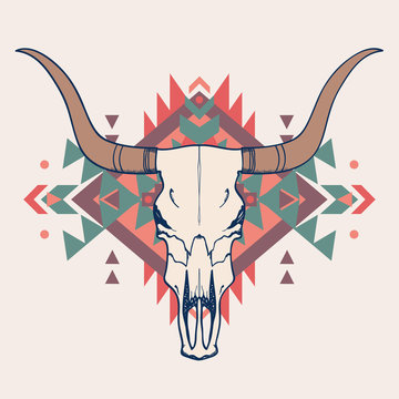 Vector illustration of bull skull with ethnic ornament