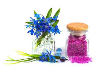 Fototapeta na wymiar Bouquet of spring flower with lavender aroma salt