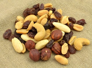 a mix of nuts and raisins