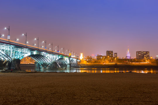 Architecture of Poniatowski bridge over Vistula river in Warsaw