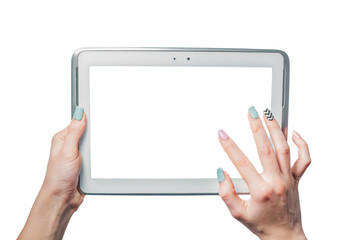 technology, online shopping, girl holding a tablet