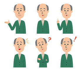 Fototapeta premium A set of six pose variations of happy old man