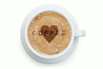 Cup of latte coffee with heart on the froth