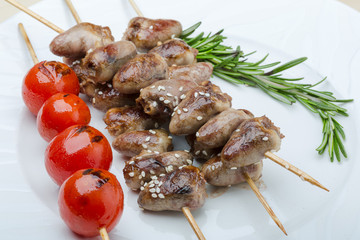Grilled chicken hearts barbecue