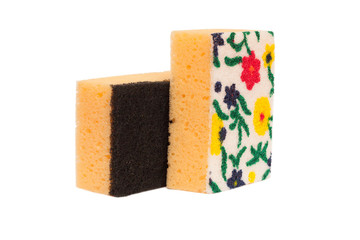 Kitchen sponge for washing dishes. Isolated on white background