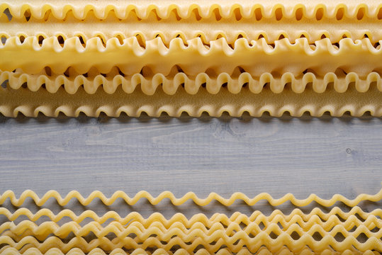 Italian pasta, fusilli and mafalde