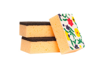 Kitchen sponge for washing dishes. Isolated on white background