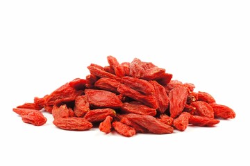 Pile of goji berries isolated on a white background