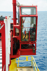 Crane cabin or control panel of crane operation.