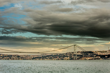 Bosphorus Bridge Istanbul Turkey at cloudy day and blue sky