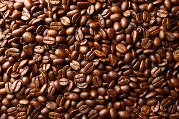 Roasted coffee beans, texture background.