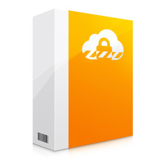 Pomarańczowa ikona ochrony w chmurze - obrazy, fototapety, plakaty