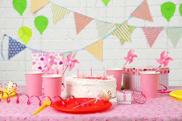 Prepared birthday table for children party