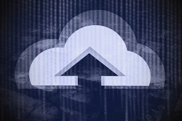 Cloud icon with arrow up over blue binary background