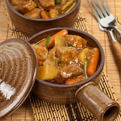 Homemade Slow Cooker Beef Stew. Selective focus.