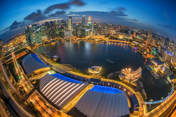 Fototapeta na wymiar Sky view Singapore city at night