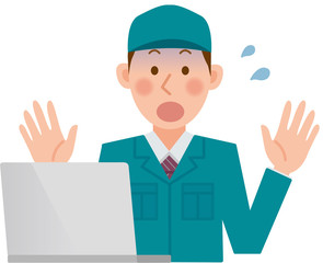 作業員　パソコン　青ざめる