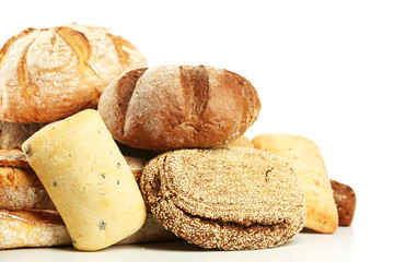 Different fresh bread, isolated on white