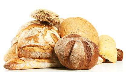 Different fresh bread, isolated on white