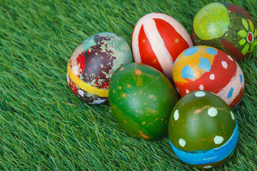 Happy easter eggs festival event on grass,can use as background.