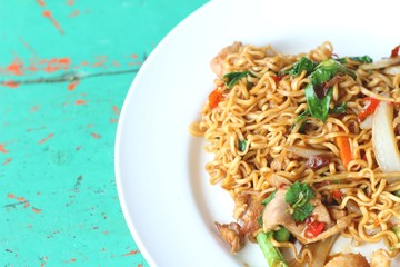 Stir fried noodle spicy in pork