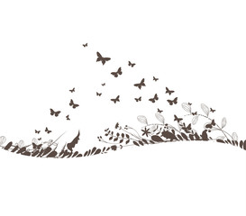 florals and butterflies black background