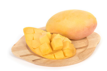 Fresh Mangoe and slice on white background