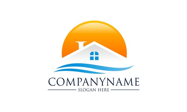 real estate logo with sun vector