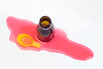 Bottle pouring Medicine Syrup in Spoon
