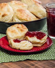 Fresh baked biscuits and jam or preserves