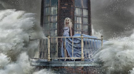 Peel and stick wall murals Artist KB Conceptual photo of a woman standing on the lighthouse
