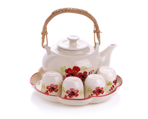 mini tea set isolated on white background