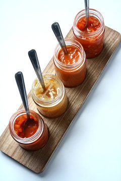 Mexican food dips and sauces in bottles