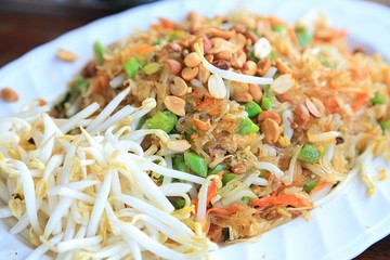 Pad thai noodles in white plate - thai food