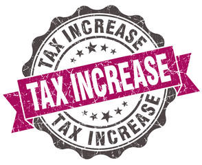tax increase grunge violet seal isolated on white