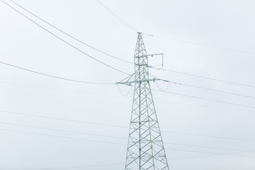 Power poles and lines against sky