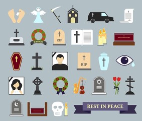Death, ritual and burial colored icons
