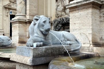 Fountain. Sculpture of a lion, Rome, Italy