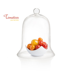 Schale mit Tomaten unter einer Glasglocke