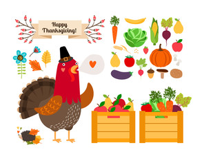 Harvest clip art. Vector fruits, vegetables for Thanksgiving and